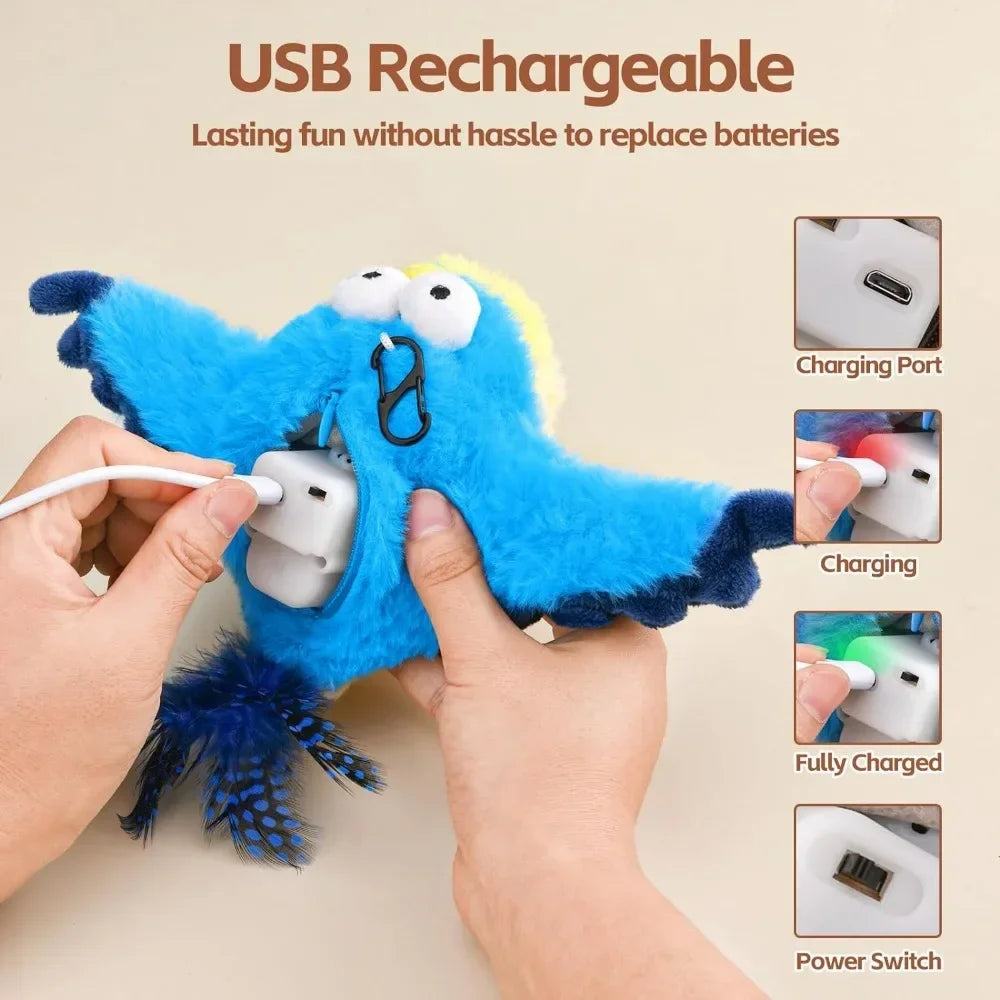 Interactive Cat Toys, Rechargeable Chirping Flapping Bird(no Flying)