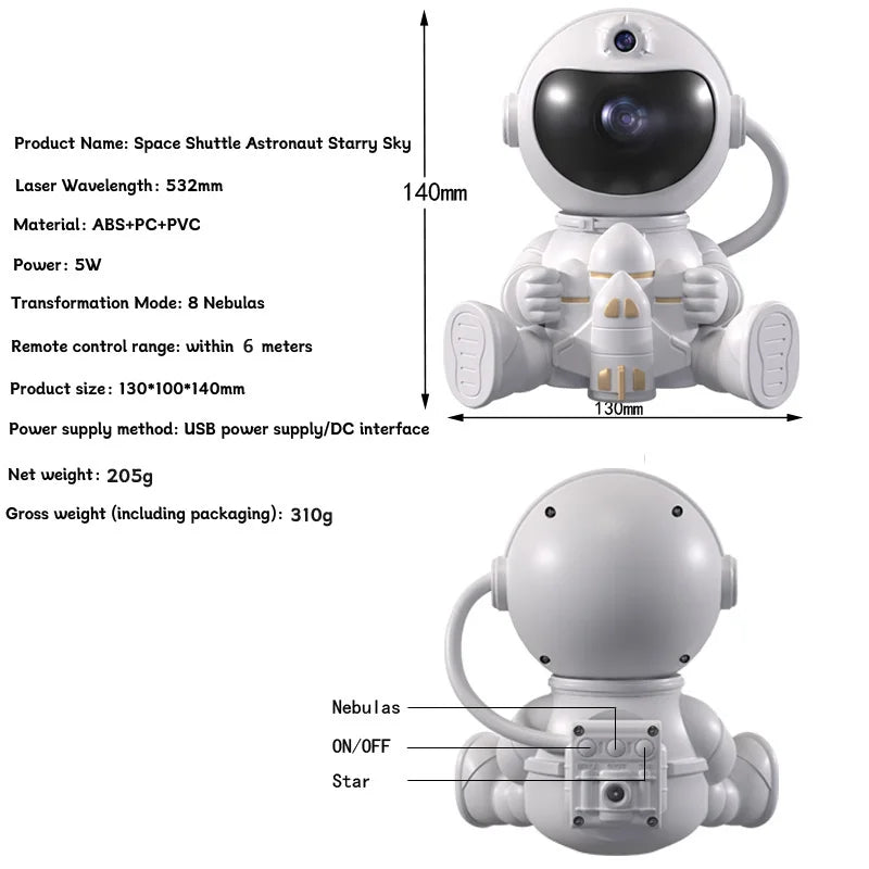 Rocket Astronaut LED Star Galaxies Projector