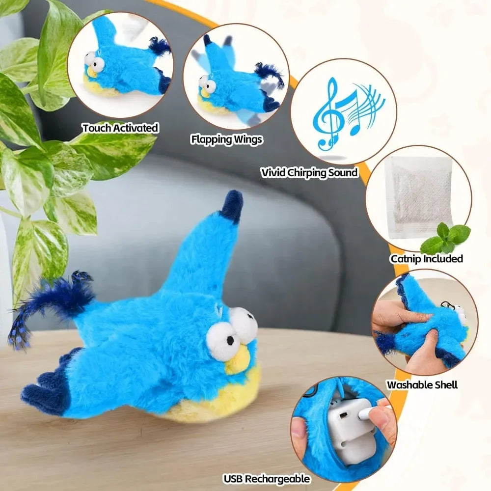 Interactive Cat Toys, Rechargeable Chirping Flapping Bird(no Flying)